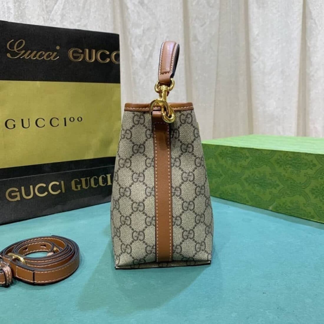 Gucci GG Emblem Mini Bucket Bag Beige 21cm ‎815118 FAD6L 9758 - Image 6