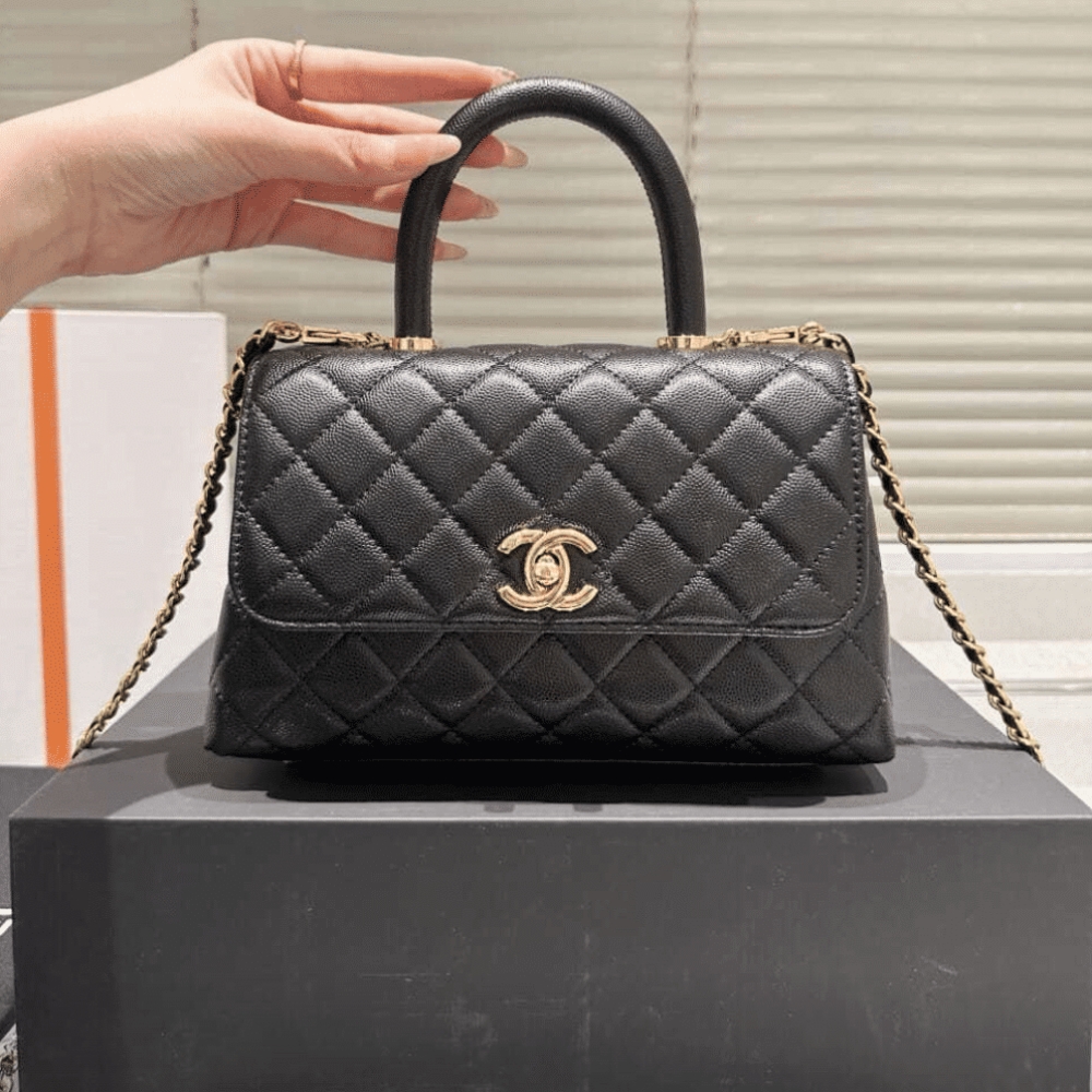 Alternative view of Chanel Flap Bag With Top Handle Grained And Gold Metal Black 24cm A92990 B05061 94305
