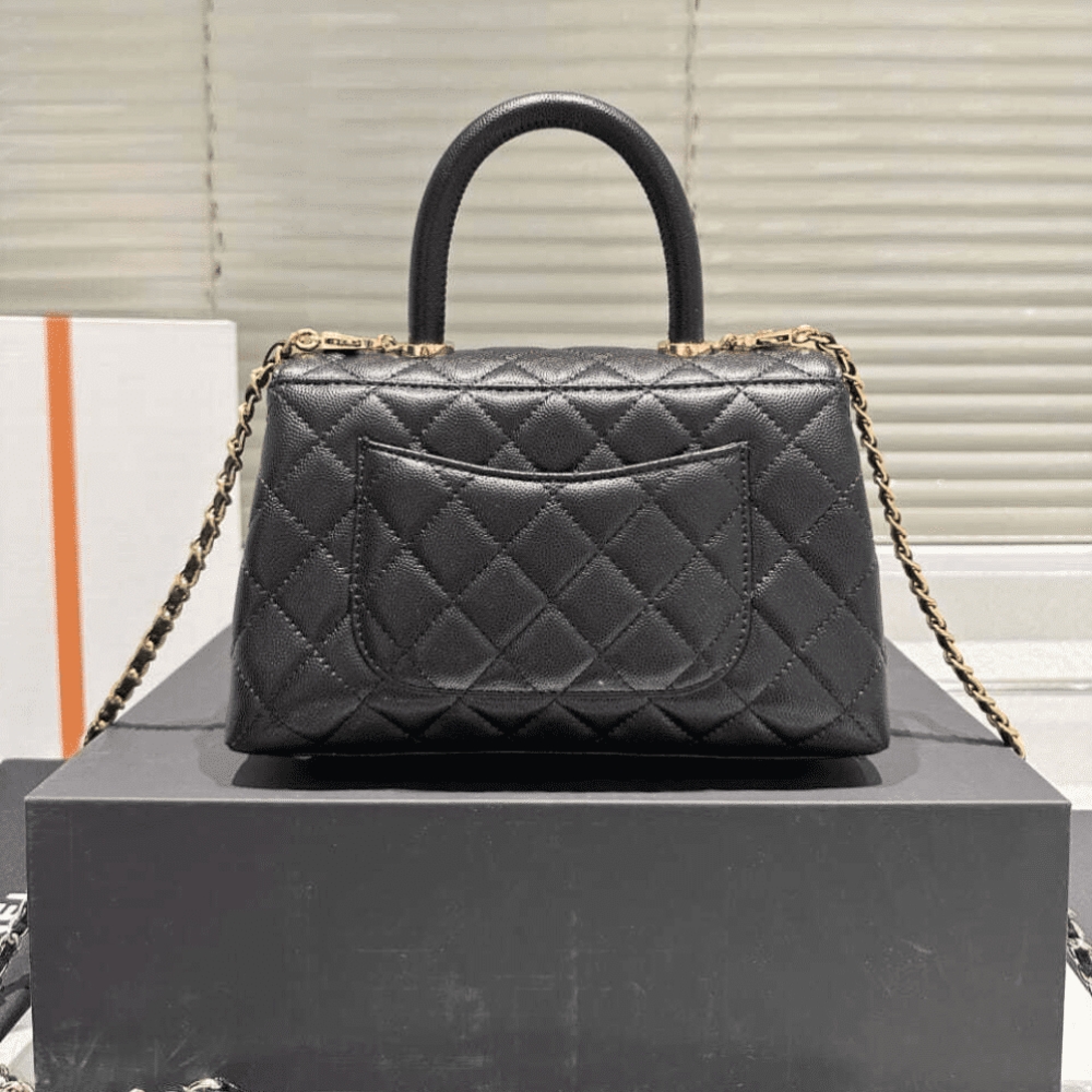 Chanel Flap Bag With Top Handle Grained And Gold Metal Black 24cm A92990 B05061 94305 - Image 3