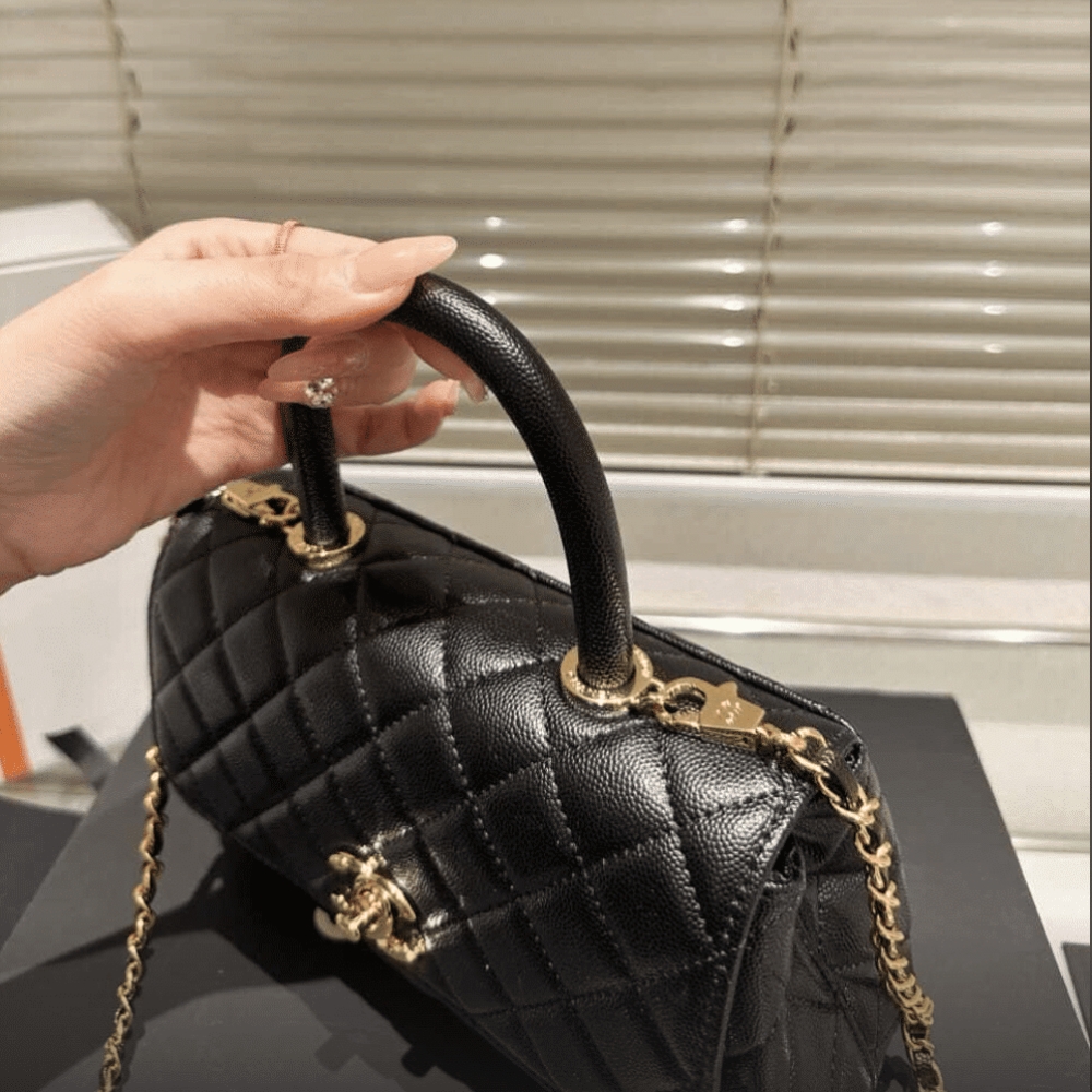 Chanel Flap Bag With Top Handle Grained And Gold Metal Black 24cm A92990 B05061 94305 - Image 4