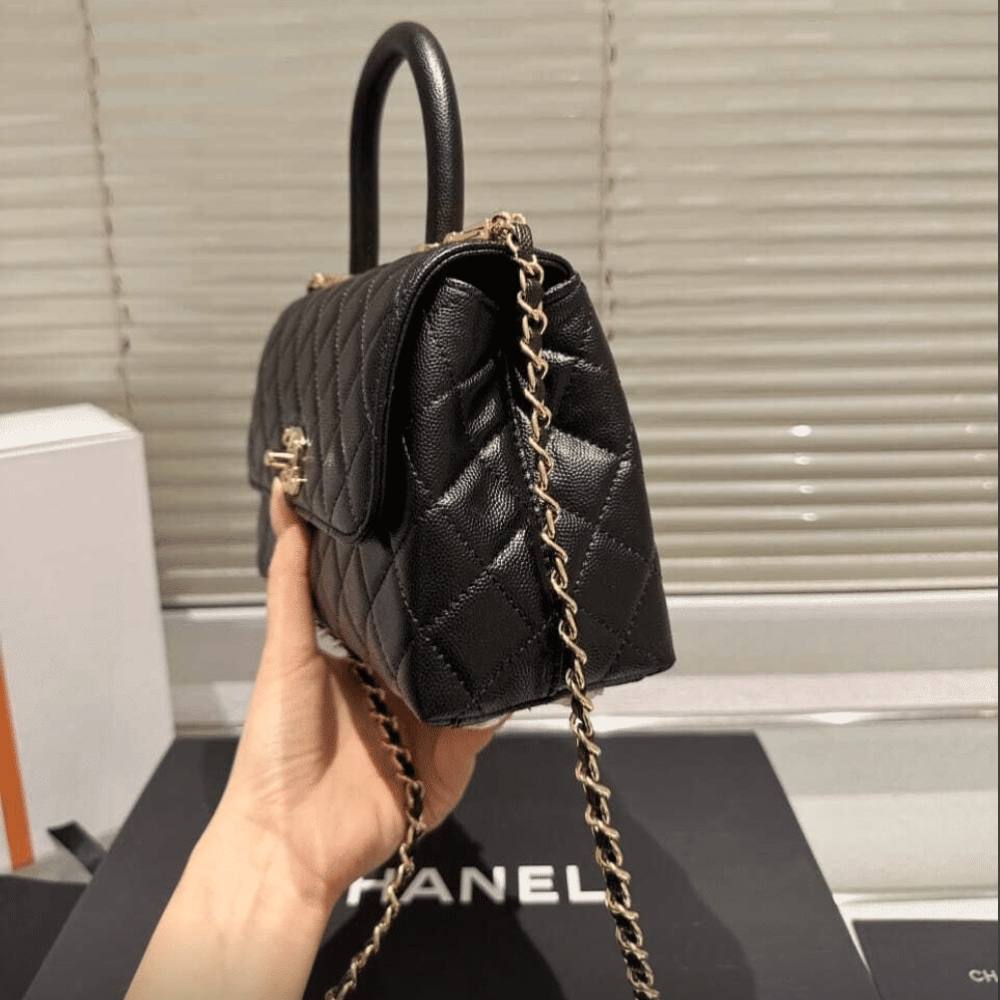Chanel Flap Bag With Top Handle Grained And Gold Metal Black 24cm A92990 B05061 94305 - Image 5