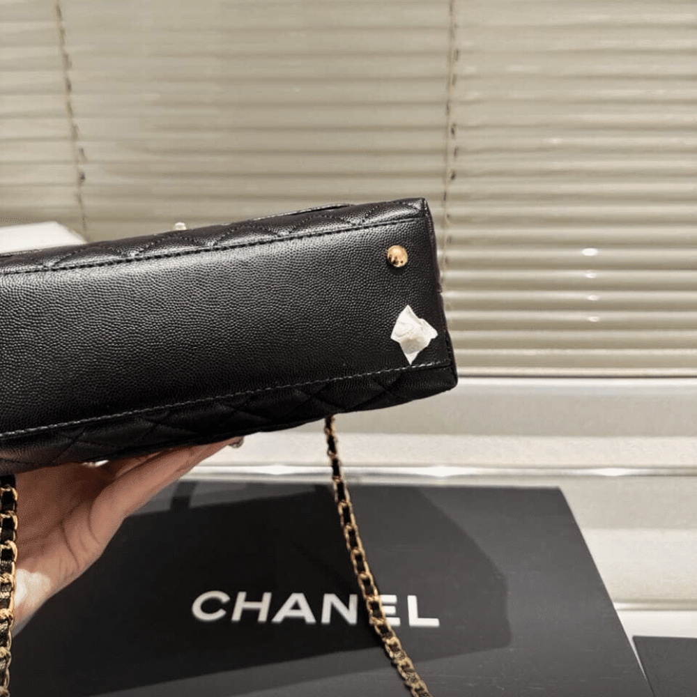 Chanel Flap Bag With Top Handle Grained And Gold Metal Black 24cm A92990 B05061 94305 - Image 6