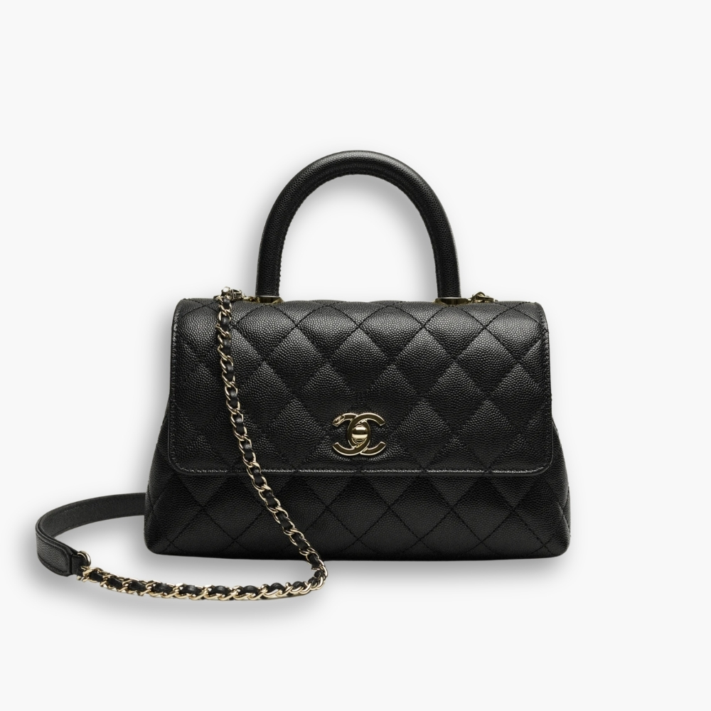 Chanel Flap Bag With Top Handle Grained And Gold Metal Black 24cm A92990 B05061 94305