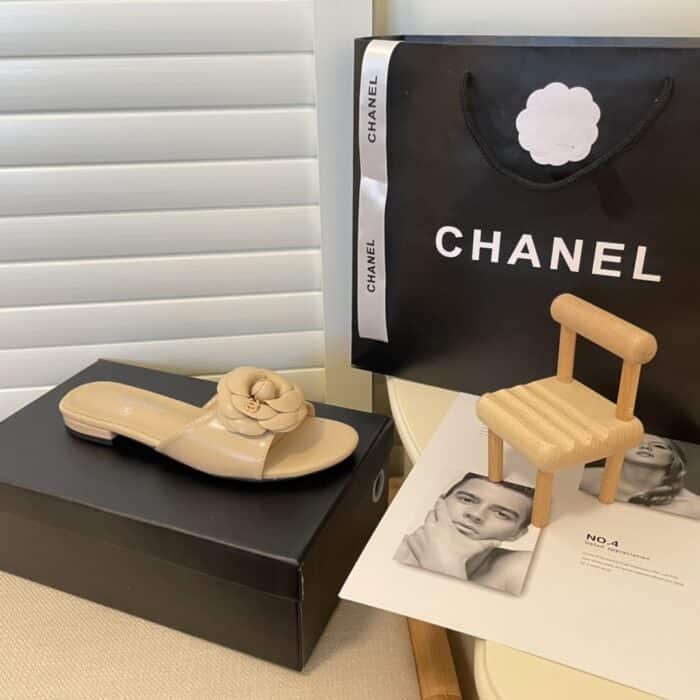 Chanel Camellia Slides Beige - Image 8
