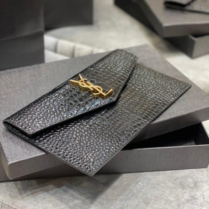 Saint Laurent Uptown Pouch In Crocodile Black 27cm 565739DND0J1000 - Image 3