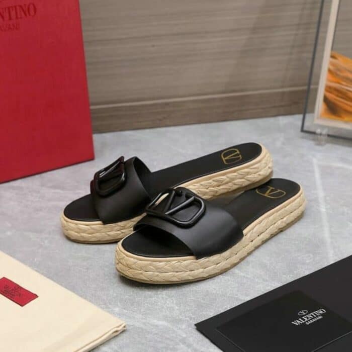 Valentino Garavani Vlogo Espadrille Slides Black - Image 2