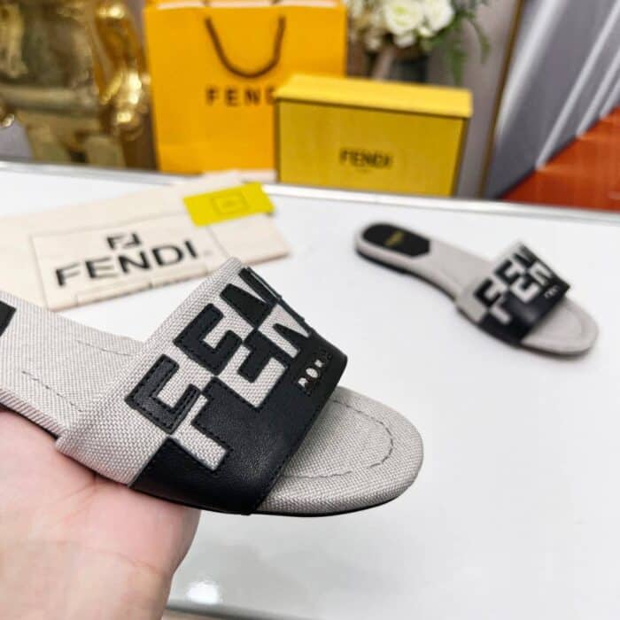 Fendi Canvas Slides Gray 8R8337AJZUF0WZM - Image 3