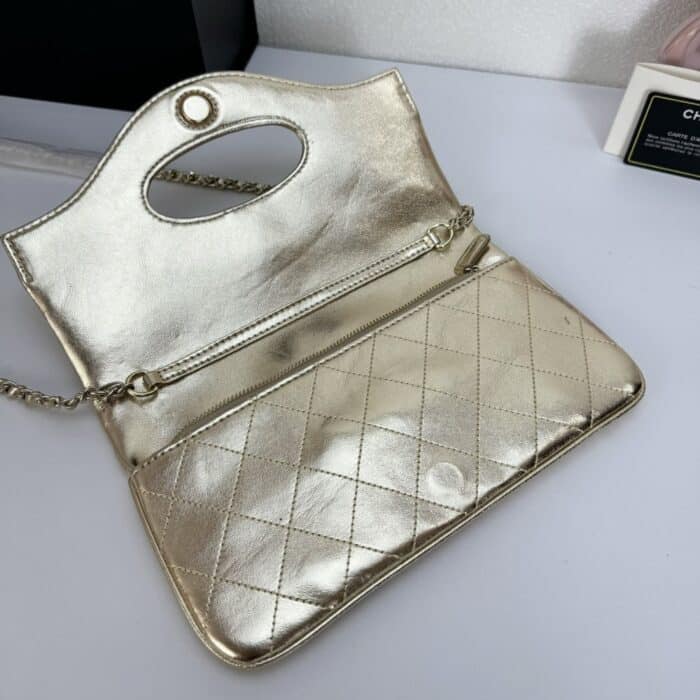 Chanel Small 31 Metallic Crumpled Pouch Bag Gold 24cm - Image 5