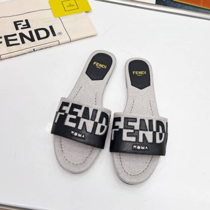 Fendi Canvas Slides Gray 8R8337AJZUF0WZM - Image 4