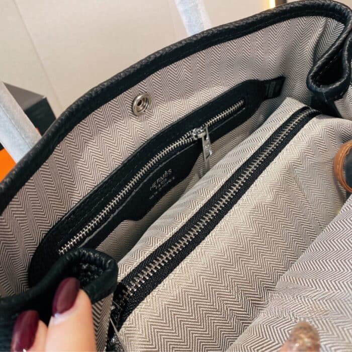 Hermes Garden Party Bag Patterned Strap In Black 30cm - Image 5