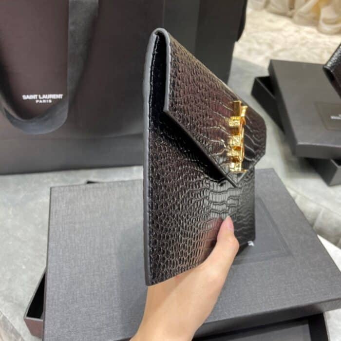 Saint Laurent Uptown Pouch In Crocodile Black 27cm 565739DND0J1000 - Image 4