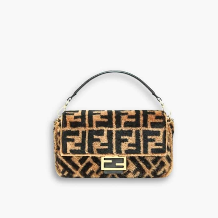 Fendi Baguette Fur Bag Brown 26cm