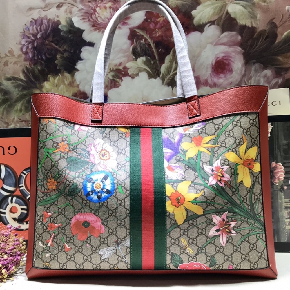 Gucci Ophidia GG Flora Medium Tote In Red 44cm photo review