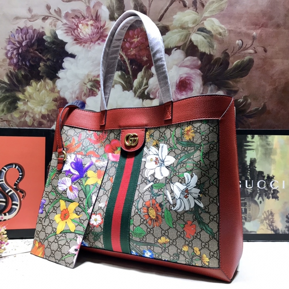 Gucci Ophidia GG Flora Medium Tote In Red 44cm photo review