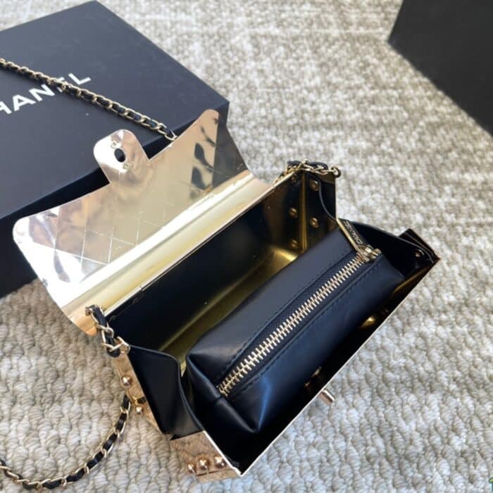 Chanel Quilted Hammered Metal Mini Classic Flap Evening Box Bag Gold 18cm - Image 7