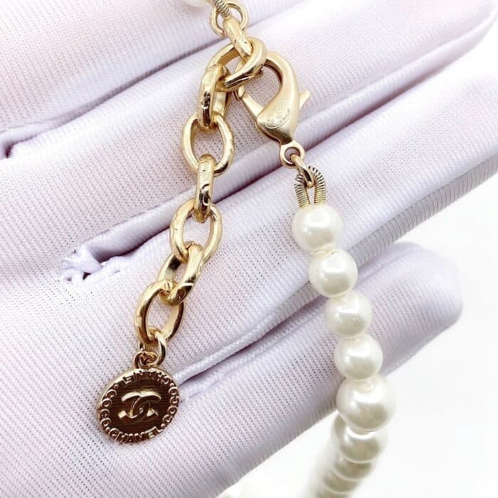 Chanel Metallic Coco Faux Pearl CC Necklace - Image 4