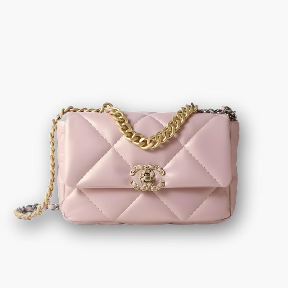 Chanel 19 Flap Bag Silver And Gold Light Pink 26cm