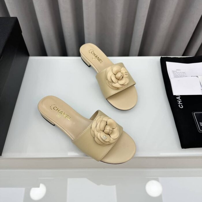 Chanel Camellia Slides Beige - Image 2