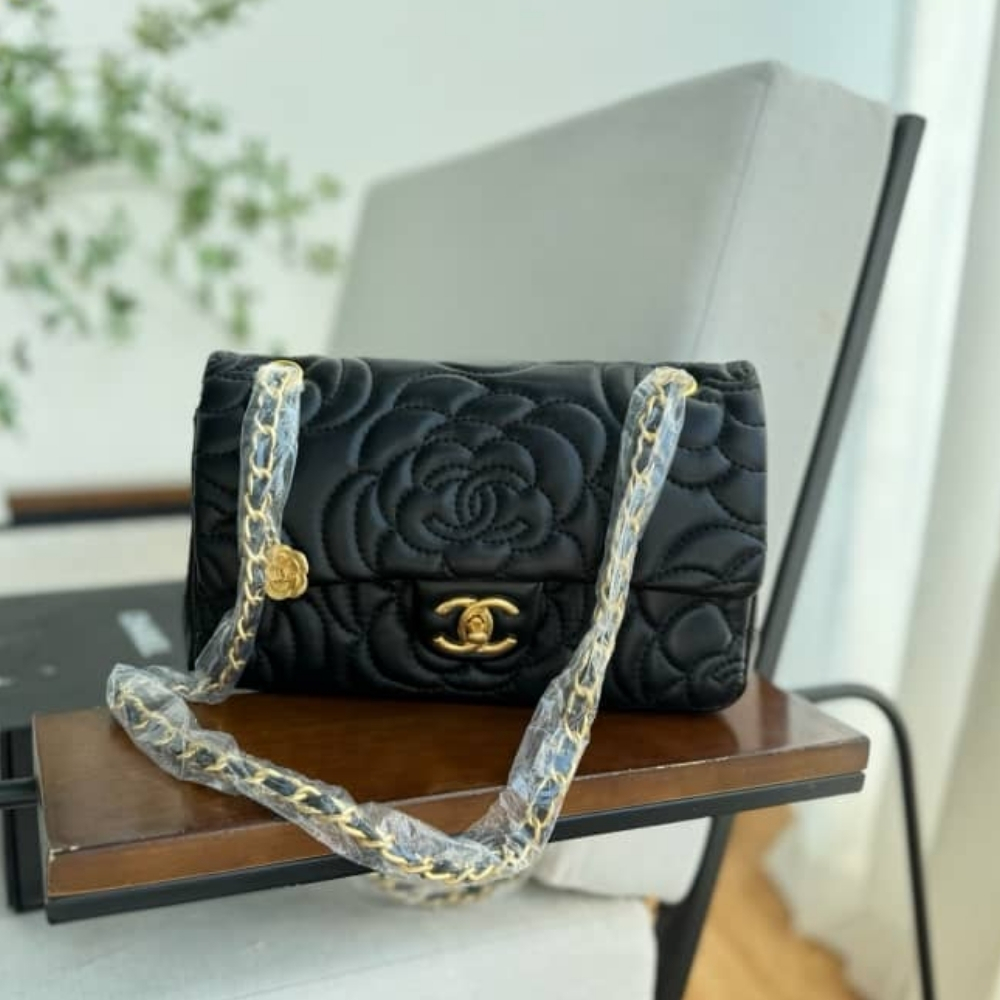 Alternative view of Chanel Flap Bag with Camellia Flower Chain Black 26cm