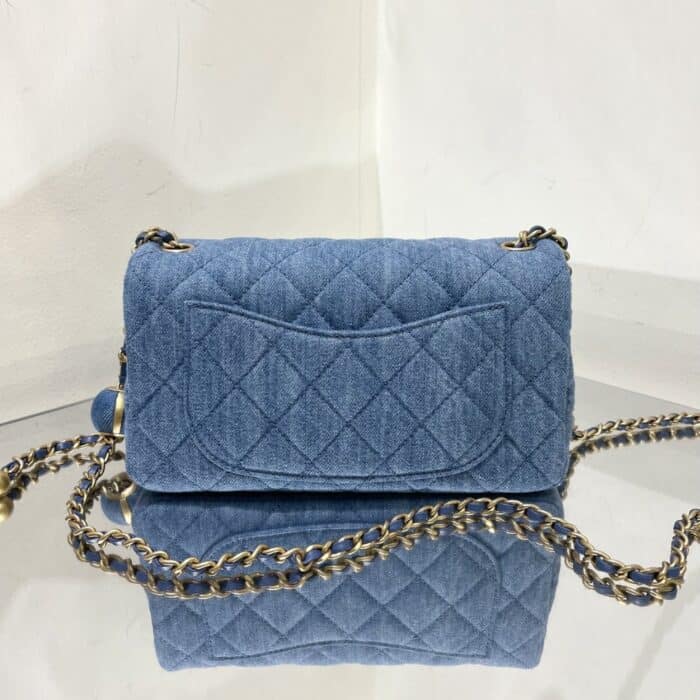 Chanel Denim Rectangular Pearl Crush GHW 20cm - Image 8