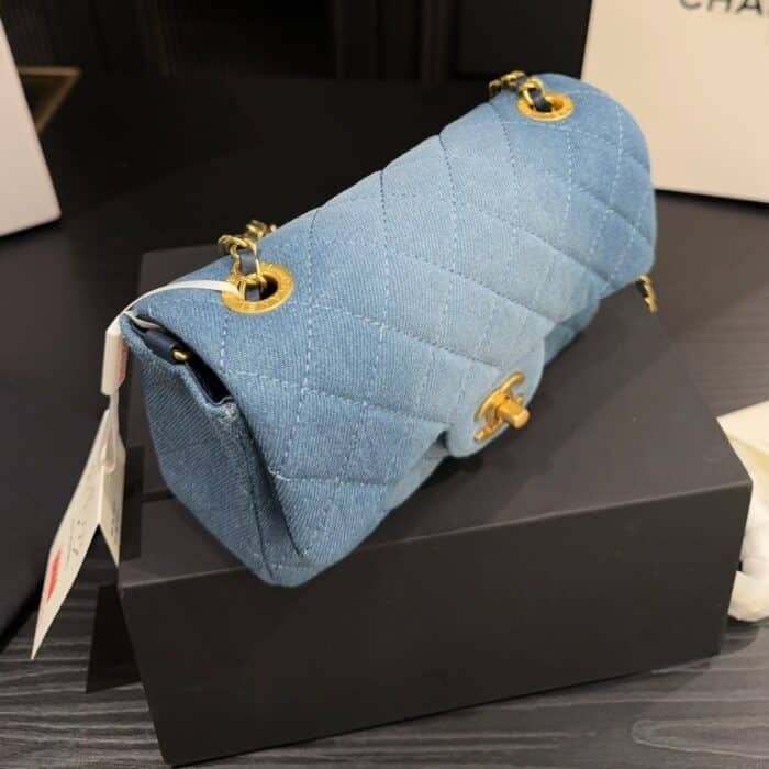 Chanel Classic Handbag Washed Denim And Gold Tone Metal Blue 19cm A01112 B16747 NX158 - Image 6