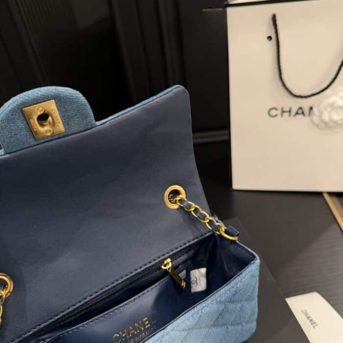 Chanel Classic Handbag Washed Denim And Gold Tone Metal Blue 19cm A01112 B16747 NX158 - Image 3