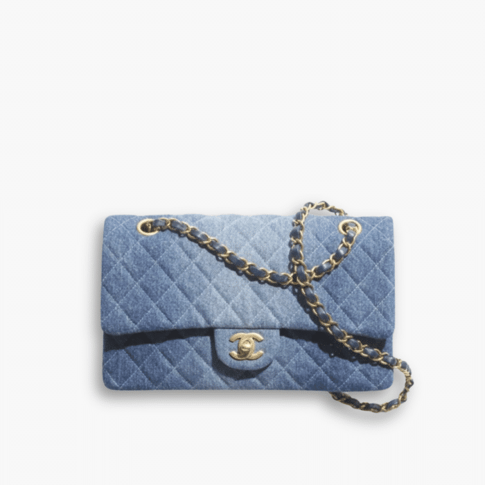 Chanel Classic Handbag Washed Denim And Gold Tone Metal Blue 19cm A01112 B16747 NX158