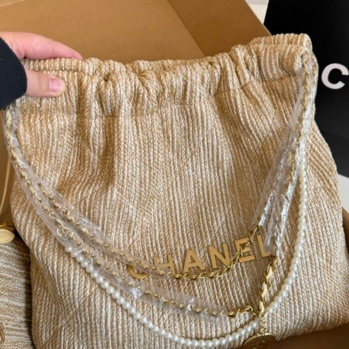 Chanel 22 Straw Gold Tone Metal Bag 35cm - Image 3