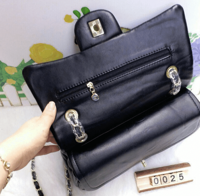 Chanel Flap Bag with Camellia Flower Chain Black 26cm - Image 3