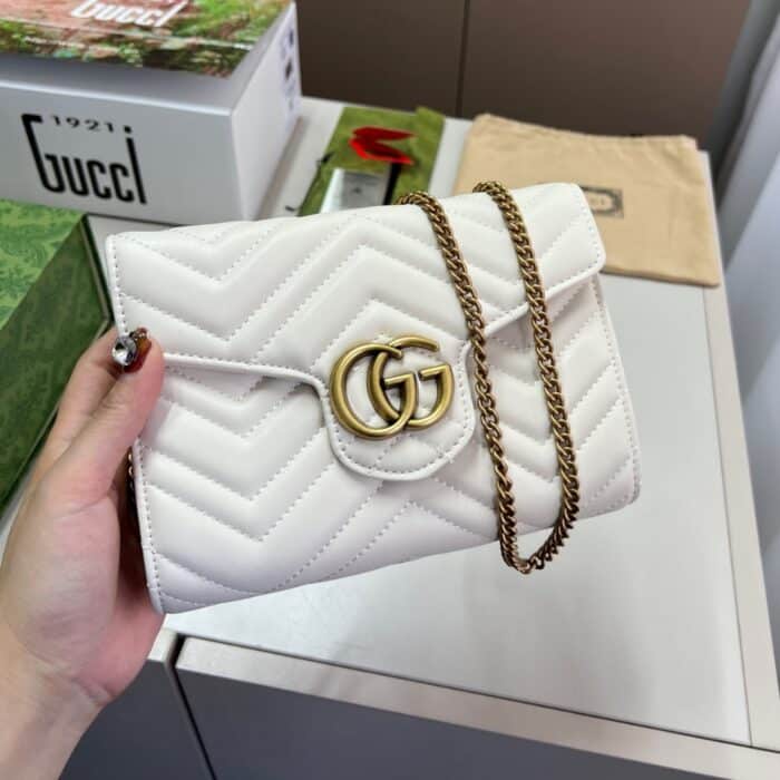 Gucci GG Marmont Chain Wallet Clutch Bag White 19cm - Image 2