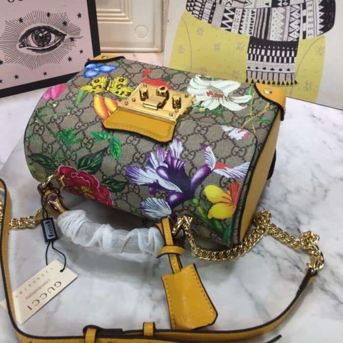 Gucci GG Supreme Flora Padlock Bamboo Handle Bag 24cm - Image 2