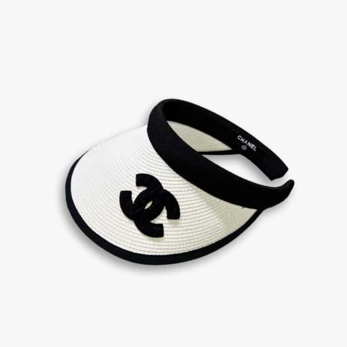 Chanel Straw CC Visor Hat White