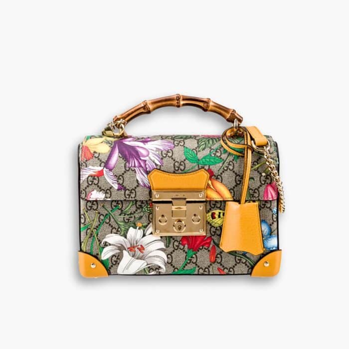 Gucci GG Supreme Flora Padlock Bamboo Handle Bag 24cm