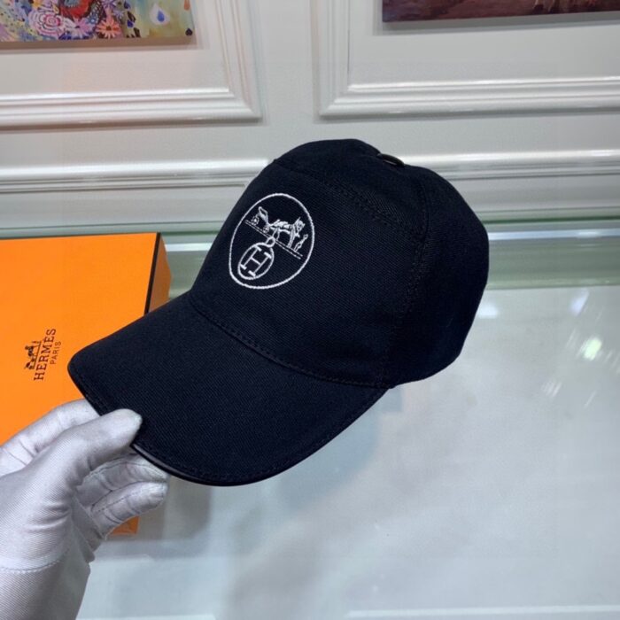 Hermes Logo Canvas Cap Black - Image 3