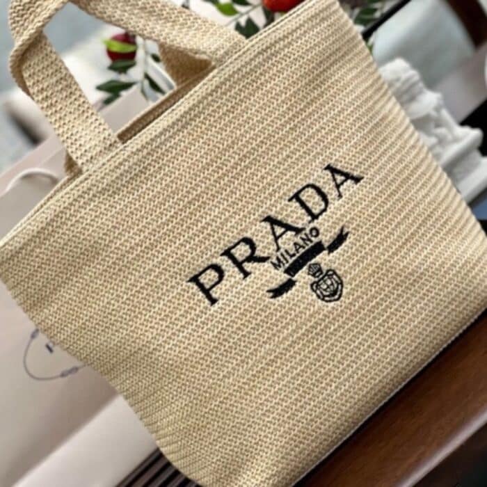 Prada Raffia Tote Bag Natural 32cm - Image 3