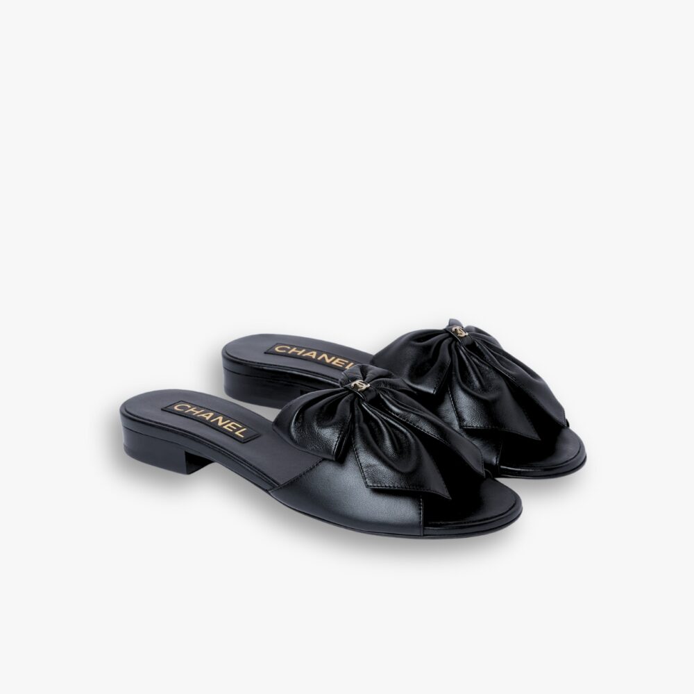Chanel Bow Embellished Slides In Black