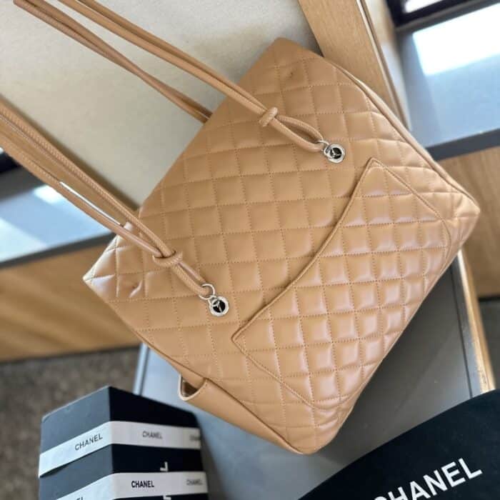 Chanel Cambon Shopping Bag Quilted Beige And Black 36cm - Image 2