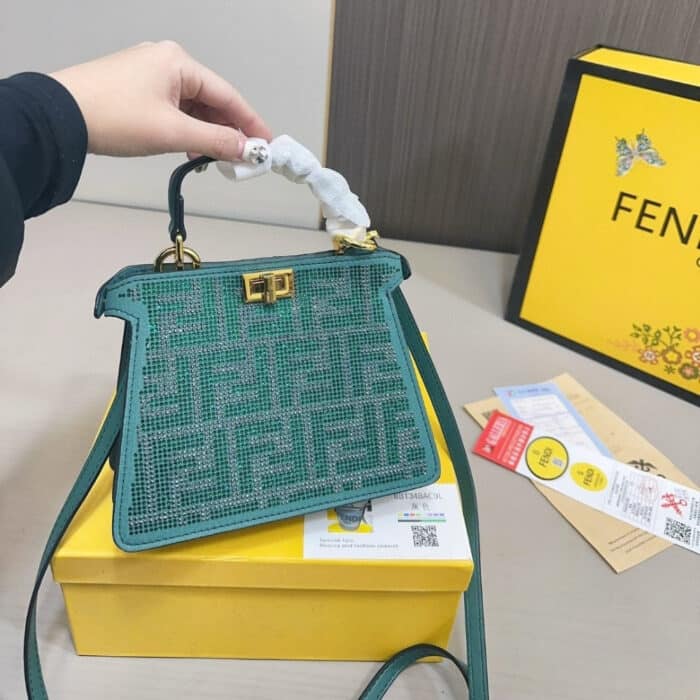 Fendi Peekaboo Iseeu Petite Bag With Crystal FF Motif Green 20Cm - Image 2