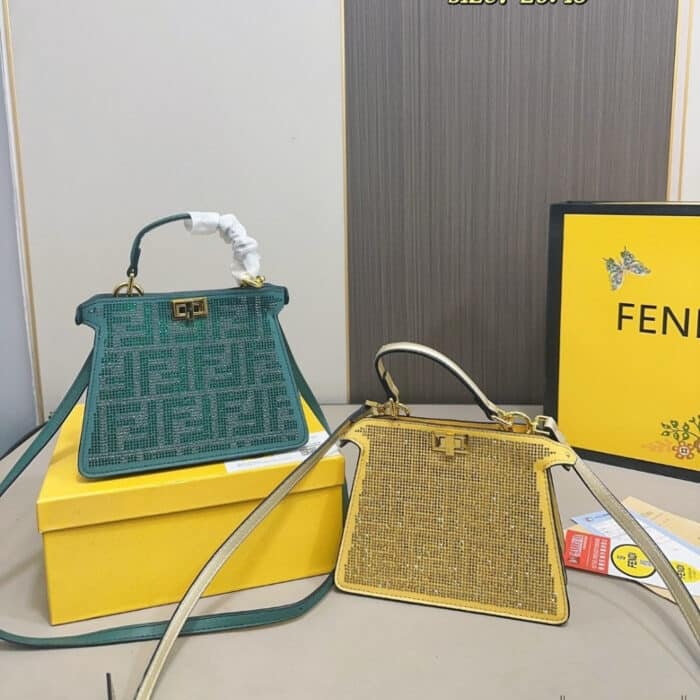 Fendi Peekaboo Iseeu Petite Bag With Crystal FF Motif Green 20Cm - Image 5