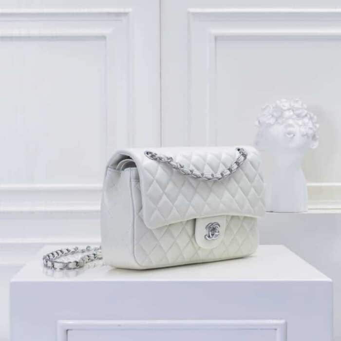 Chanel Classic Double Flap Bag White Silver Hardware 25cm - Image 2