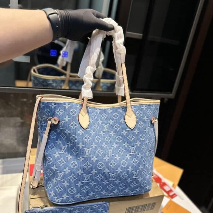 Louis Vuitton Neverfull Monogram MM Handbag Denim 28cm - Image 2