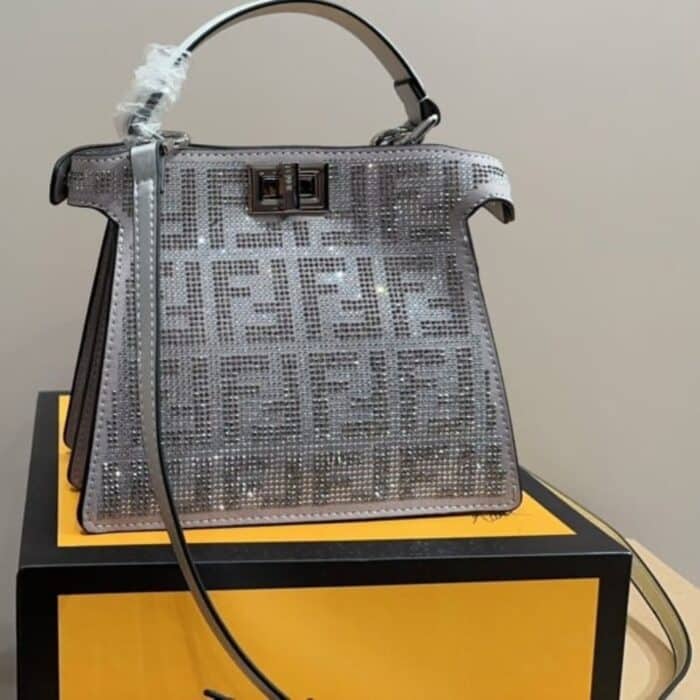 Fendi Peekaboo Iseeu Petite Silver Leather Bag With Crystal FF Motif 21cm 8BN335APKFF1JSU - Image 2