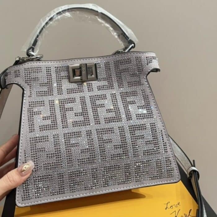 Fendi Peekaboo Iseeu Petite Silver Leather Bag With Crystal FF Motif 21cm 8BN335APKFF1JSU - Image 3