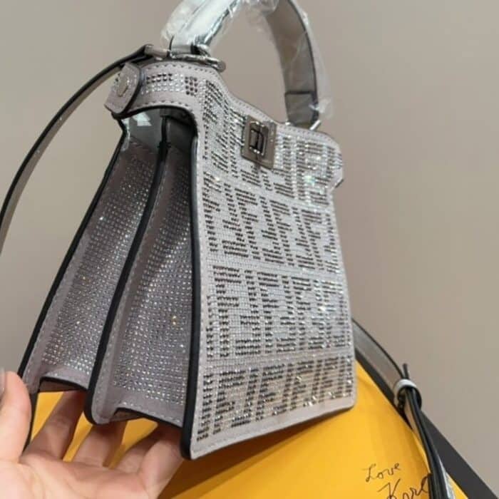 Fendi Peekaboo Iseeu Petite Silver Leather Bag With Crystal FF Motif 21cm 8BN335APKFF1JSU - Image 4