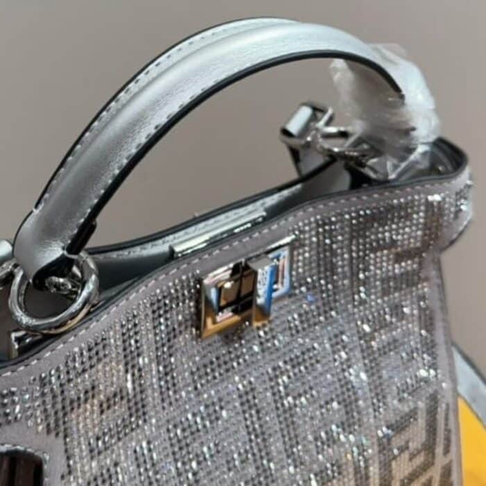Fendi Peekaboo Iseeu Petite Silver Leather Bag With Crystal FF Motif 21cm 8BN335APKFF1JSU - Image 5