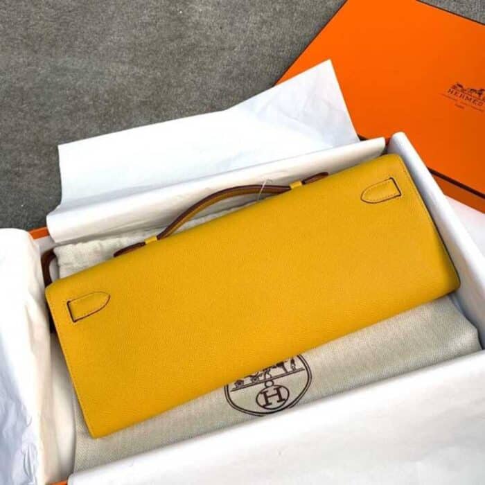 Hermes Kelly Cut Clutch Swift Gold Yellow 28Cm - Image 3