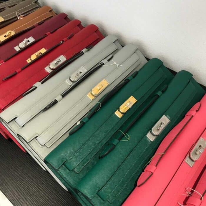 Hermes Kelly Cut Clutch Swift Gold Malachite 28Cm - Image 6