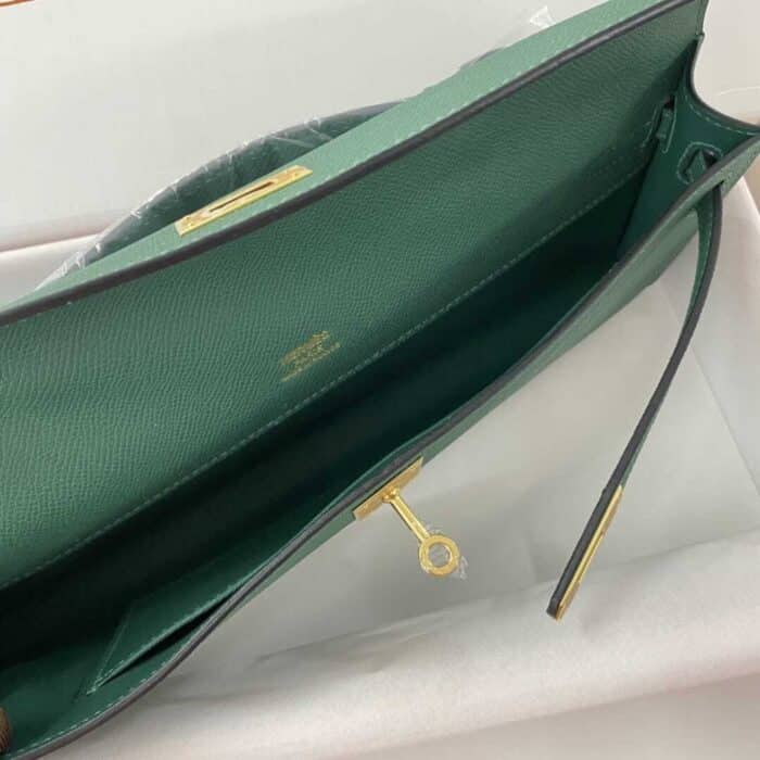 Hermes Kelly Cut Clutch Swift Gold Malachite 28Cm - Image 4