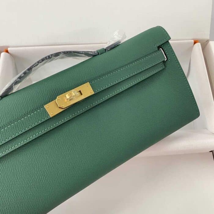 Hermes Kelly Cut Clutch Swift Gold Malachite 28Cm - Image 5