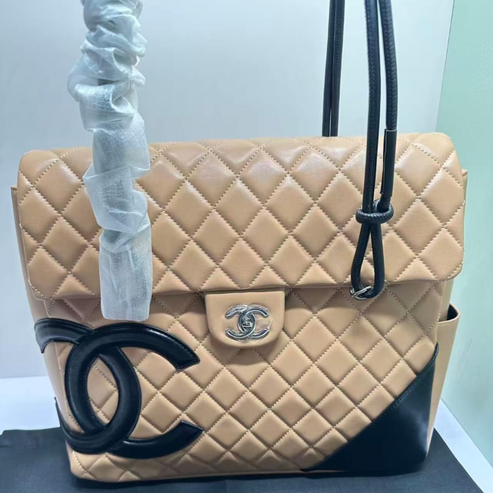 Alternative view of Chanel Cambon Shopping Bag Quilted Beige And Black 36cm